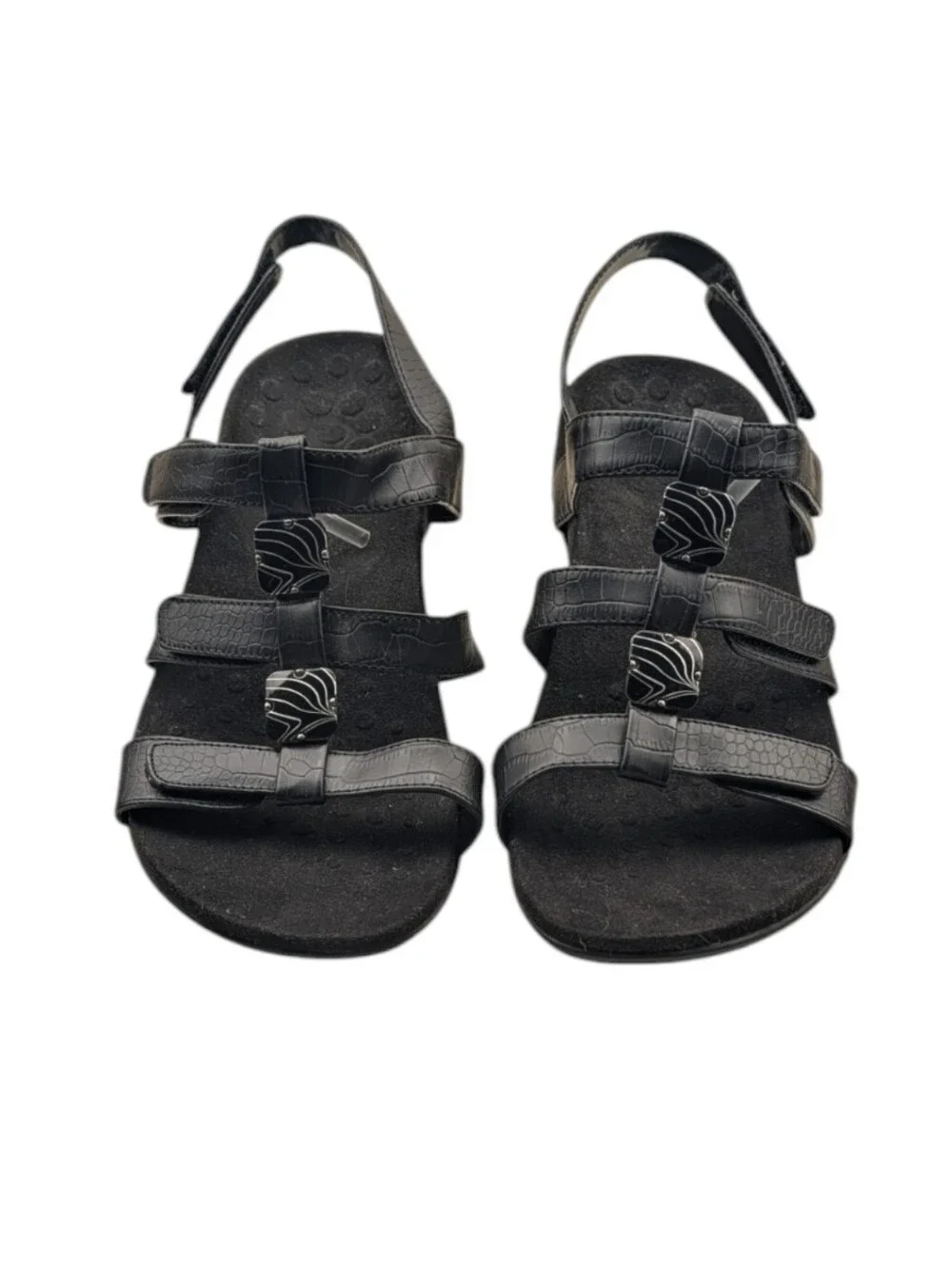 Vionic Amber Black Embossed Orthotic Sandals Wide 10 S4211 - Picture 8 of 12